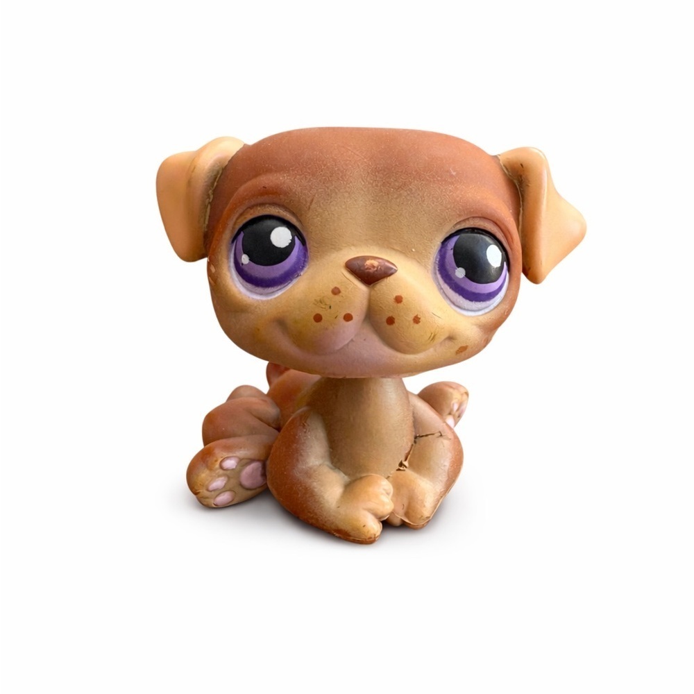 Littlest Pet Shop Brown Puppy Purple Eyes 2004 Hasbro LPS Dog - Picture 1 of 4